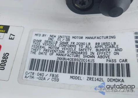 2009 Toyota Corolla from USA, damaged, VIN 1NXBU40E89Z001415
